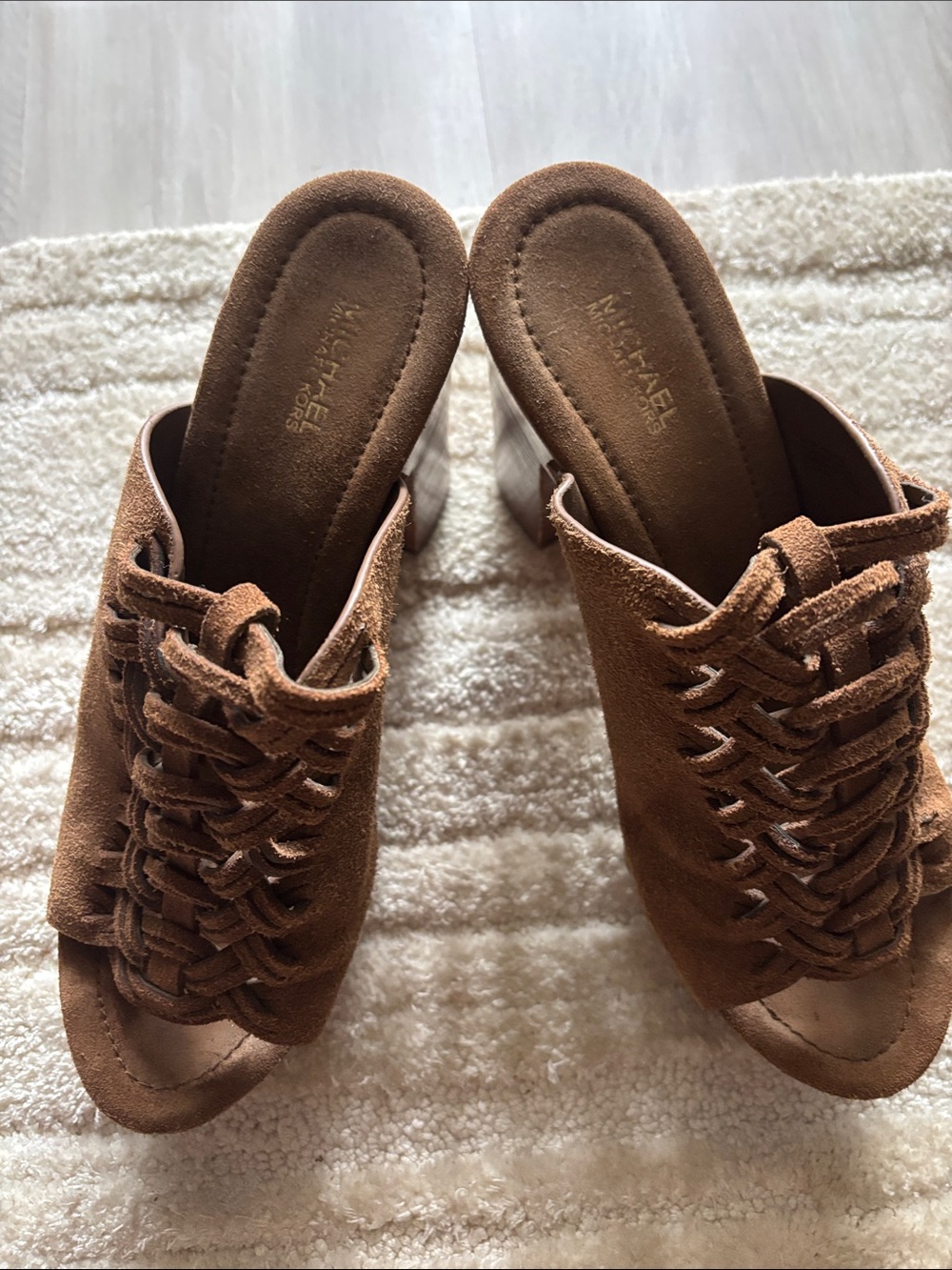 MICHAEL Michael Kors Tan Brown Suede Woven Mule Heels